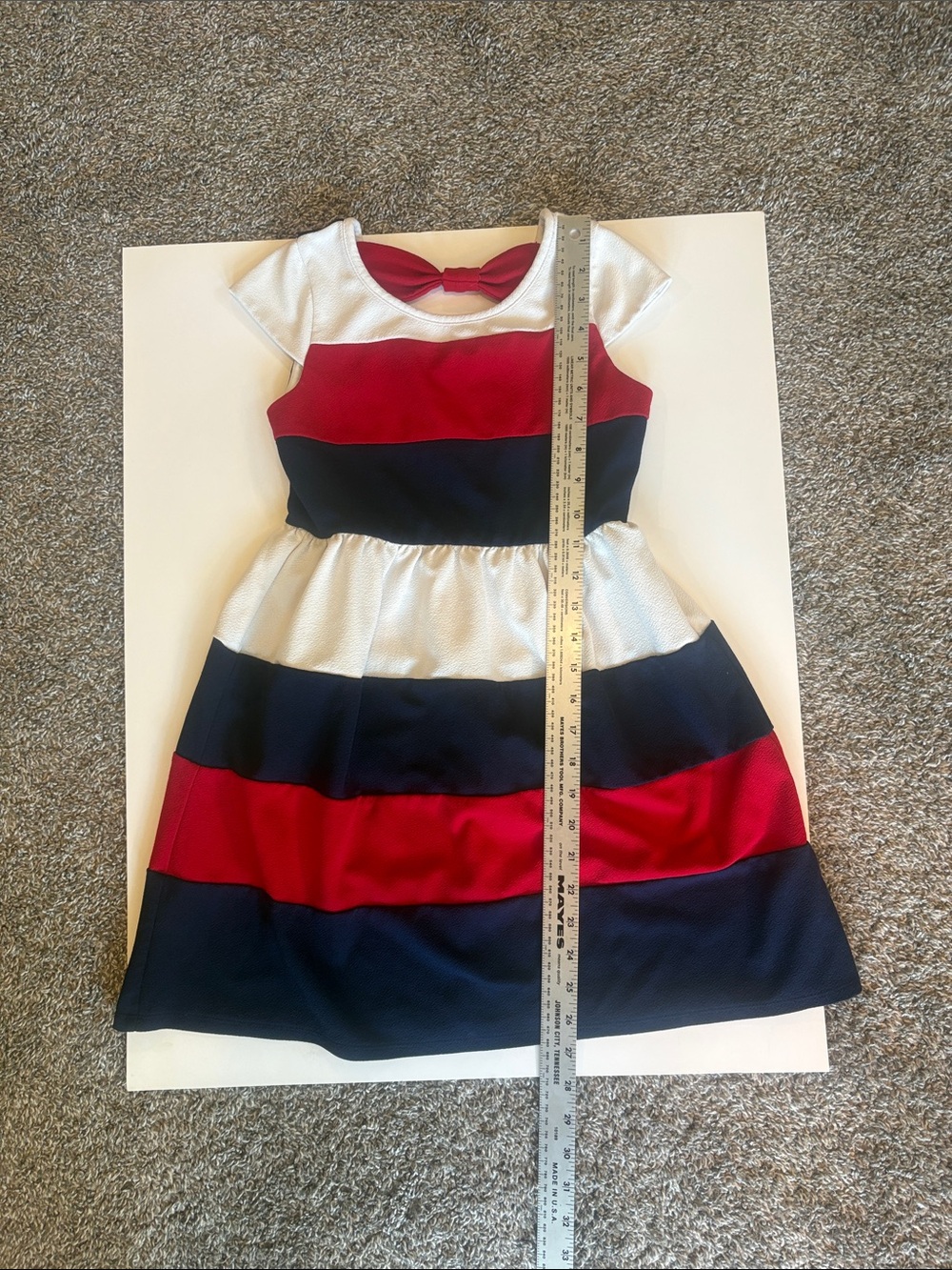 Zunie Girls Dress Red White & Navy Striped Bow-Back Party Dress Size 10 - Picture 5 of 11